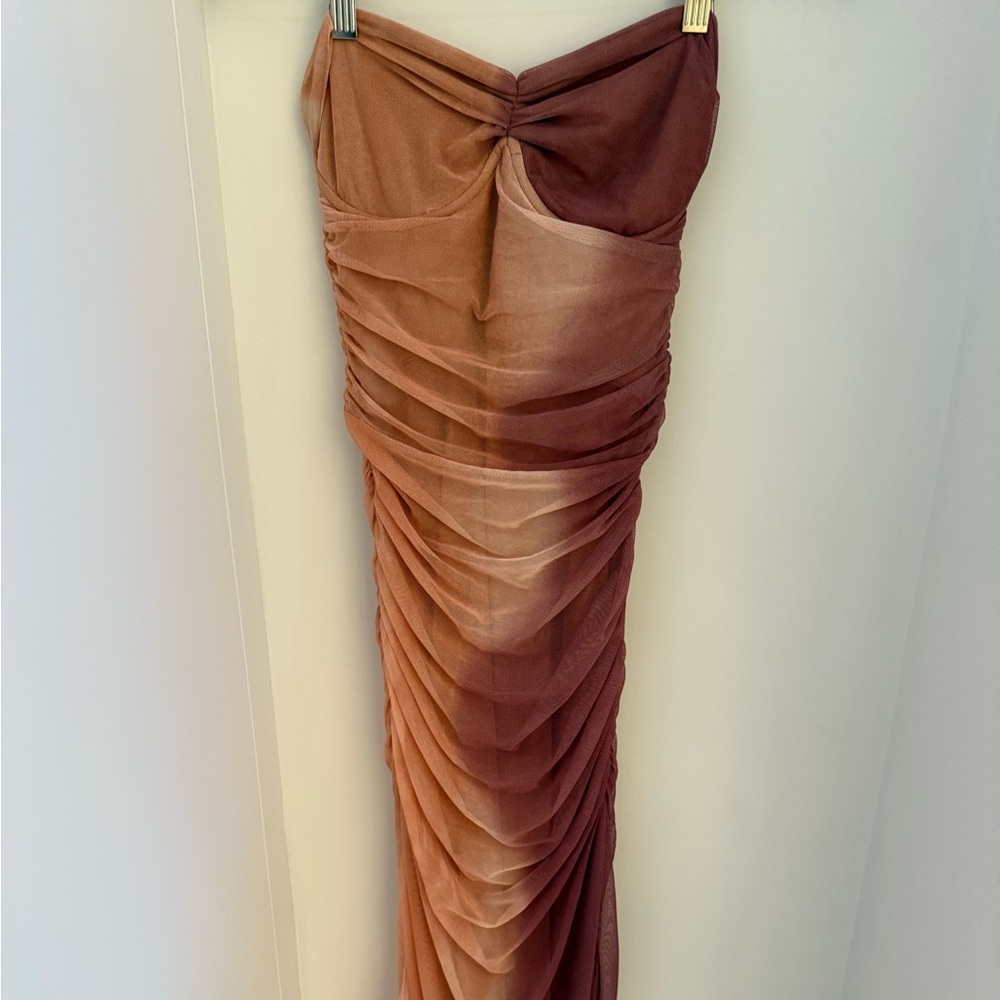 Zara xs strapless ruched tulle long dress.